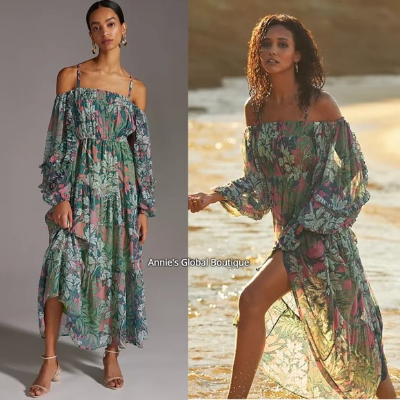 NIP Anthropologie Off-the-shoulder Floral Maxi Dress VERY RARE - Picture 16 of 16